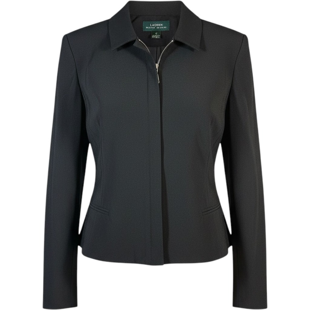 Lauren Ralph Lauren Womens Black Full-Zip Activewear Jacket Track Coat Size 16